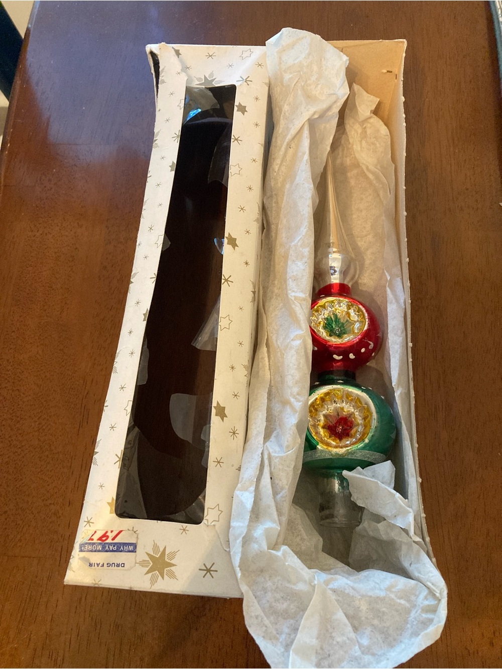 Vintage Glass Christmas Tree Topper in Red and Green - Picture 5 of 8